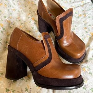 Vintage 90s Platform Loafers Chunky real Leather